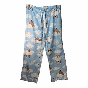 Nick & Nora Sock Monkey Cloud Print Pajama Pants L Cotton Whimsical Loungewear